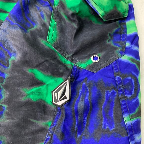 NWT Volcom Mens Size 30 Green Blue Black Tie Dye Swim Shorts Board Shorts Trunks - Picture 2 of 9